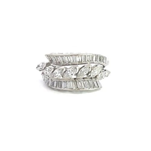 MARQUEE DIAMOND RING 14K WHITE GOLD BAND 1.70CT 3 ROWS HALF CIRCLE FANCY (1 of 2)