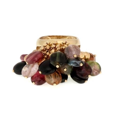 SONIA B. MULTI-COLOR GEM 14K GOLD DANGLE CLUSTER BEAD RING LIQUIDATION (1 of 2)