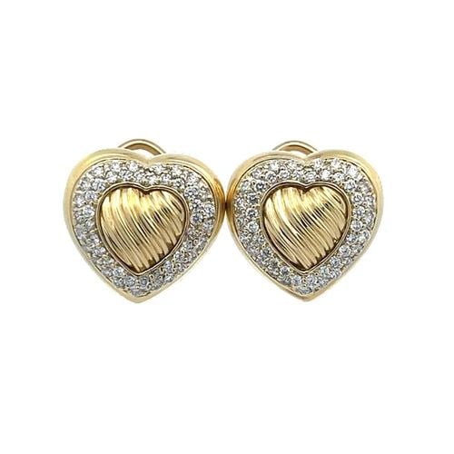 DAVID YURMAN DIAMOND 18K YELLOW GOLD HEART POST CLIP HUGGIE EARRINGS: DAVID YURMAN DIAMOND 18K YELLOW GOLD HEART POST CLIP HUGGIE EARRINGS This lovely pair of designer earrings are stamped D.Y and are crafted from 18k yellow gold with a polished finish. They feature a h
