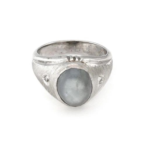 VINTAGE 9.08CT STAR SAPPHIRE & DIAMOND 14K WHITE GOLD DOME RING LIQUIDATION! (1 of 2)