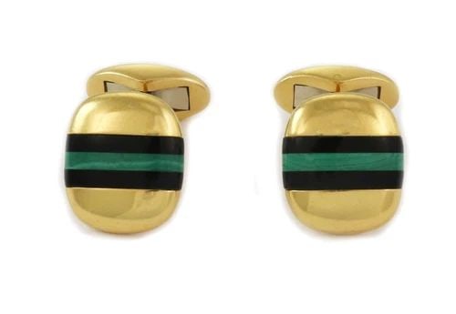 TIFFANY & CO. GERMANY MALACHITE ONYX INLAY 18K YELLOW GOLD CUFFLINKS LIQUIDATION (1 of 2)