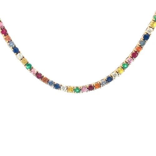 DIAMOND GEMSTONE GOLD NECKLACE 18K ROSE LINE TENNIS STYLE (1 of 2)