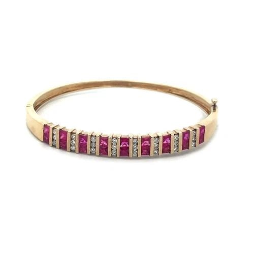 6795 DIAMOND RUBY GOLD BRACELET 3 CARATS 14K YELLOW OVAL HINGED STYLE (1 of 2)