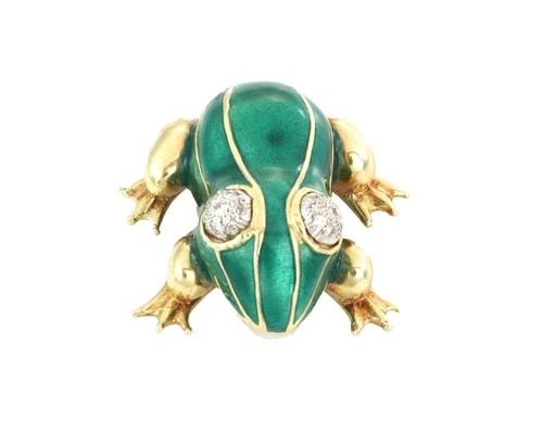 VINTAGE DIAMOND ENAMEL 14K TWO TONE GOLD FROG BROOCH LIQUIDATION (1 of 2)