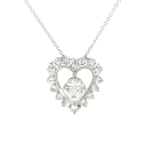 DIAMOND GOLD HEART PENDANT/PIN 18K CHAIN NECKLACE 14K WHITE 3 CARAT (1 of 2)