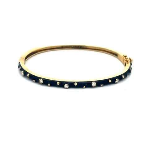 HIDALGO DIAMOND GOLD BANGLE BLACK ENAMEL 18K YELLOW SLIM OVAL SHAPE HINGED (1 of 2)