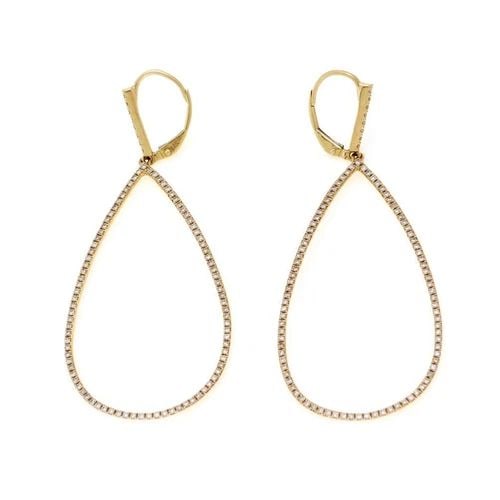 ELEGANT 1.00CT DIAMOND 14K YELLOW GOLD TEARDROP HOOP DANGLE EARRINGS LIQUIDATION (1 of 2)