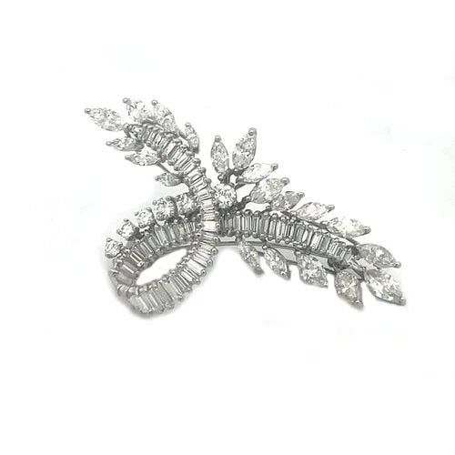 DIAMOND GOLD BROOCH 13K-14K WHITE LONG LEAF STEM LOOP STYLE (1 of 2)