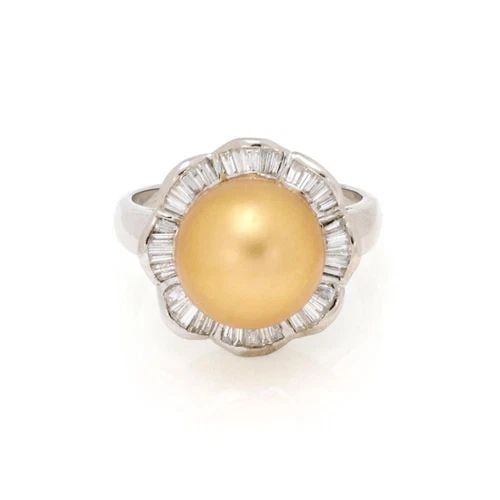 ESTATE 1.50CT DIAMOND GOLDEN SOUTH SEA PEARL 14K WHITE GOLD RING LIQUIDATION (1 of 2)