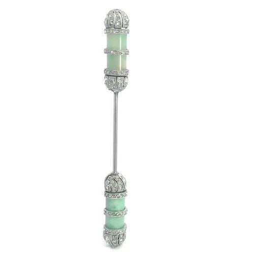 VICTORIAN DIAMOND JADE TIE PIN PLATINUM 14K 12K WHITE GOLD 2.75 IN LONG (1 of 2)