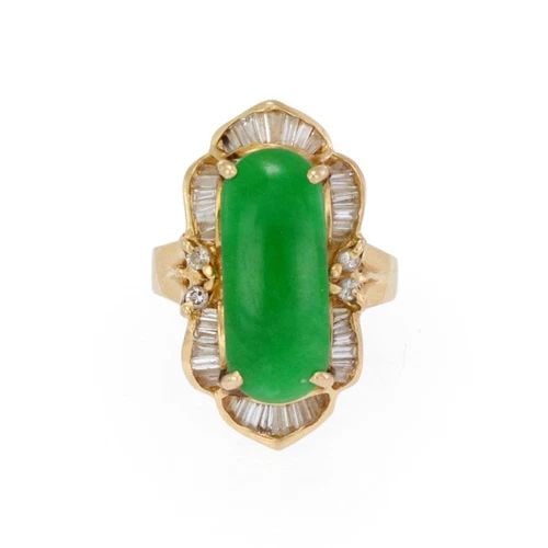 ESTATE DIAMOND JADE 18K YELLOW GOLD LONG COCKTAIL RING SIZE 5.5 (1 of 2)