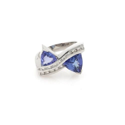 18K WHITE GOLD 2.95CT TANZANITE & DIAMOND FANCY BAND RING LIQUIDATION! (1 of 2)