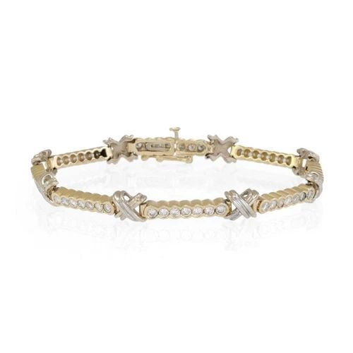 3CT BEZEL DIAMOND 14K TWO TONE GOLD X LING BRACELET (1 of 2)