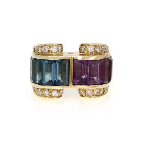 VINTAGE 1980'S DIAMOND AMETHYST & TOPAZ 14K YELLOW GOLD RING LIQUIDATION! (1 of 2)