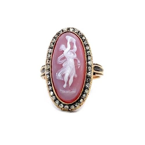 VICTORIAN DIAMOND RING ROSE CUT DANCER CAMEO 14K ROSE GOLD OVAL SHAPE (1 of 2)
