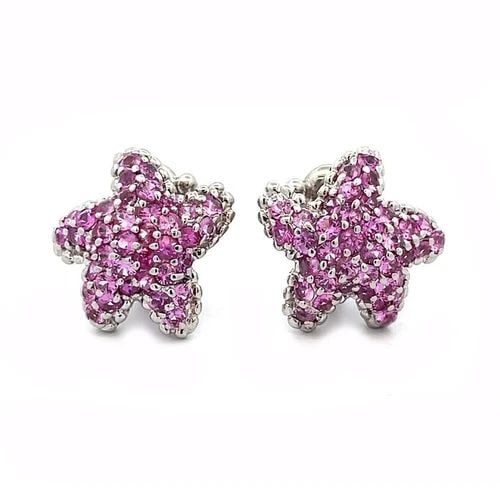 STARFISH 18K GOLD EARRINGS 4CT PINK SAPPHIRE POST CLIP HUGGIE STYLE: STARFISH 18K GOLD EARRINGS 4CT PINK SAPPHIRE POST CLIP HUGGIE STYLE This is an adorable pair of earrings; they are crafted from 18k white gold featuring dome shape starfish set with beautiful pink sap