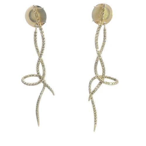 DIAMOND GOLD LONG EARRINGS 2.75CT INFINITY DOUBLE COILED DANGLE STYLE: DIAMOND GOLD LONG EARRINGS 2.75CT INFINITY DOUBLE COILED DANGLE STYLE These stunning earrings are from 18k yellow gold featuring a long double coiled dangle style with natural prong set champagne diam