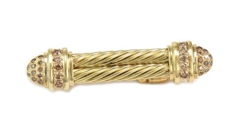 DAVID YURMAN CHAMPAGNE DIAMOND 14K GOLD DOUBLE CABLE POST BROOCH (1 of 2)