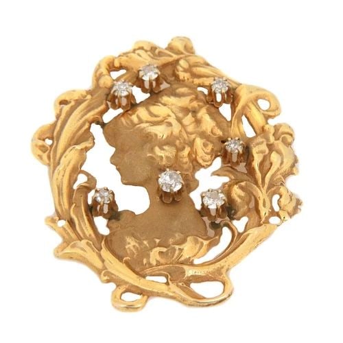 DIAMOND PENDANT ART NOUVEAU 14K YELLOW GOLD WOMAN FLORAL PENDANT PIN (1 of 2)