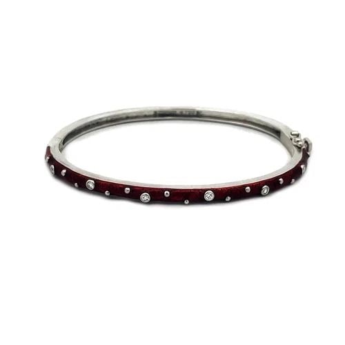 HIDALGO DIAMOND GOLD BANGLE 18K WHITE SLIM RED ENAMEL OVAL SHAPE (1 of 2)