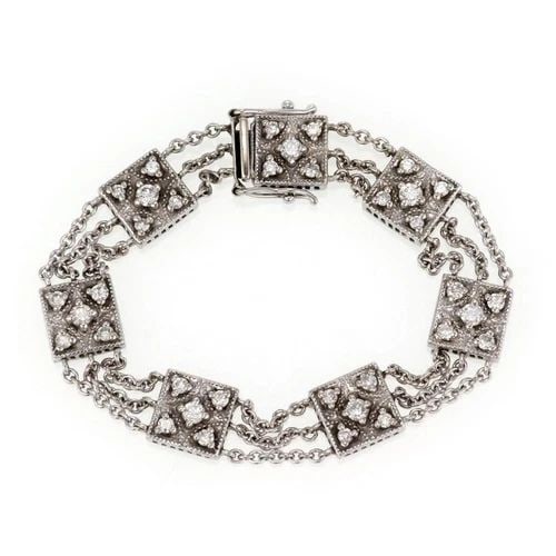 VINTAGE DIAMOND 14K GOLD FLEXIBLE CHAIN CUBE STATION 3 CHAIN BRACELET: VINTAGE DIAMOND 14K GOLD FLEXIBLE CHAIN CUBE STATION 3 CHAIN BRACELET Vintage Diamond 14k Gold Cube Station 3 Chain Bracelet ! Description This lovely vintage bracelet is crafted from 14k white gold f