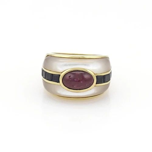 SIGNED 4.40CT RUBY SAPPHIRE 18K YELLOW GOLD MOP RING LIQUIDATION (1 of 2)