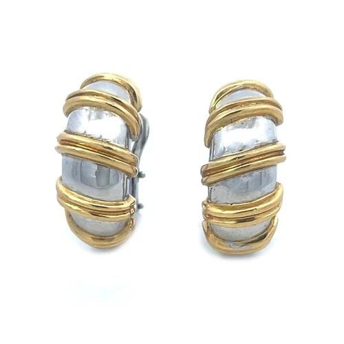 ROBERTO COIN NABUCCO GOLD EARRINGS 18K TWO TONE HUGGIE STYLE 1226VI: ROBERTO COIN NABUCCO GOLD EARRINGS 18K TWO TONE HUGGIE STYLE 1226VI Authentic from Roberto Coin is this lovely pair of earrings from the Nabucco Collection, they are crafted from white gold with 18k y