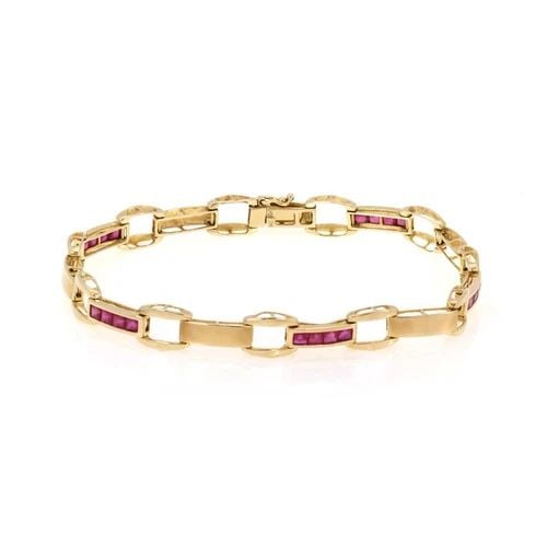 VINTAGE 1.50CT RUBY 14K YELLOW GOLD OPEN FANCY LINK BRACELET LIQUIDATION! (1 of 2)