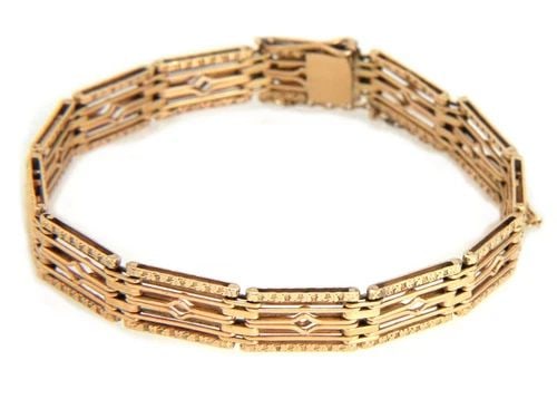 RETRO 14K ROSE GOLD FANCY RECTANGLE LINK 8MM WIDE BRACELET - LIQUIDATION (1 of 2)