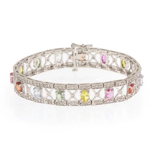 SAPPHIRE DIAMOND BRACELET 14K WHITE GOLD MULTICOLOR SAPPHIRES. (1 of 2)