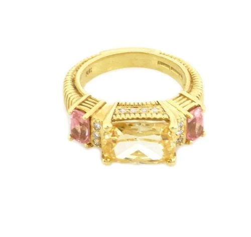 JUDITH RIPKA DIAMOND CANARY CRYSTAL PINK TOPAZ 18K YELLOW GOLD RING LIQUIDATION: JUDITH RIPKA DIAMOND CANARY CRYSTAL PINK TOPAZ 18K YELLOW GOLD RING Judith Ripka Diamond Canary Crystal Pink Topaz 18k Yellow Gold Ring Description This lovely authentic ring is by Judith Ripka, it is