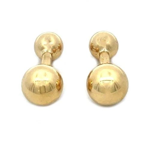 CARTIER GOLD BARBELL CUFFLINKS 18K YELLOW BALL RETURN STYLE: CARTIER GOLD BARBELL CUFFLINKS 18K YELLOW BALL RETURN STYLE These vintage Cartier barbell cufflinks are a luxurious accessory for men, crafted from 18k yellow gold with high polished return balls 10mm