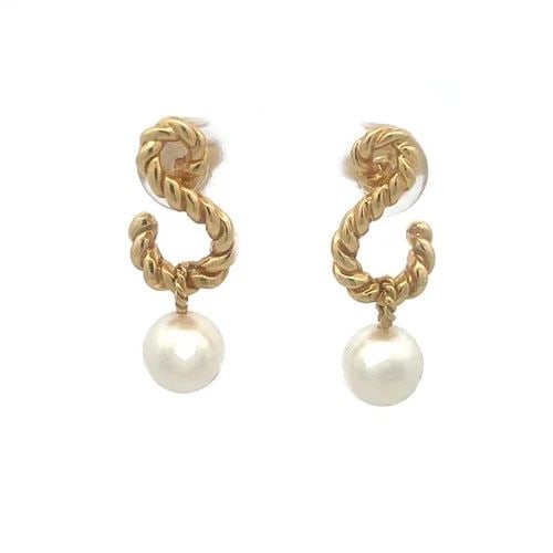 TIFFANY & CO. PEARLS GOLD "S" SCROLL EARRINGS 18K YELLOW CABLE LOOP DANGLE 1994: TIFFANY & CO. PEARLS GOLD "S" SCROLL EARRINGS 18K YELLOW CABLE LOOP DANGLE 1994 These Tiffany & Co. Pearls Gold Earrings are a stunning pair of vintage dangle style earrings crafted in 18k yellow gold
