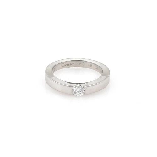 CARTIER SOLITAIRE DIAMOND 18K WHITE GOLD BAND RING SIZE 48-US 4.5 LIQUIDATION: CARTIER SOLITAIRE DIAMOND 18K WHITE GOLD BAND RING SIZE 48-US 4.5 Cartier Solitaire Diamond 18k White Gold Band Ring Size 48-US 4.5 Description This is an authentic band ring by Cartier, it is crafted