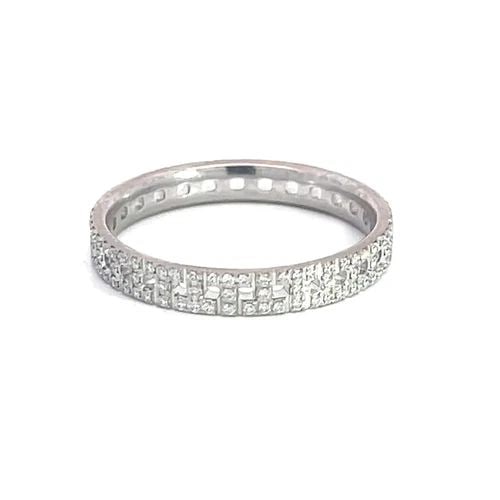 TIFFANY & CO. T TRUE GOLD RING DIAMOND 18K WHITE NARROW PAVE SIZE 9.5 $6200: Elevate your jewelry collection with the timeless elegance of the Tiffany & Co. Tiffany T True Gold Ring, a stunning band that marries luxury with modern style. Crafted in 18k white gold and featuring