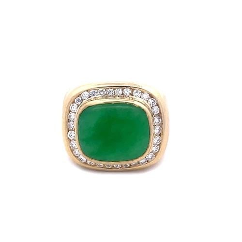 MEN'S JADE 18K GOLD RING DIAMOND 18K YELLOW HALO STYLE (1 of 2)