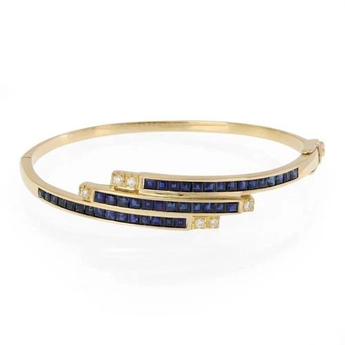 SAPPHIRE DIAMOND BRACELET 18K YELLOW GOLD BYPASS (1 of 2)