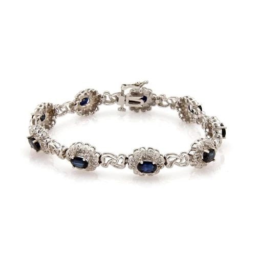 ESTATE 5.18CT SAPPHIRE DIAMOND 14K GOLD FLORAL LINK BRACELET (1 of 2)