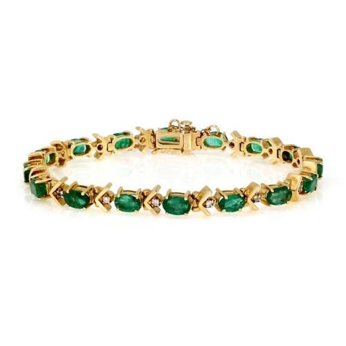 7CT DIAMOND EMERALD 14K YELLOW GOLD TENNIS BRACELET (1 of 2)