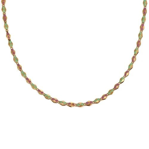 ENAMEL NECKLACE18K YELLOW GOLD MULTI-COLOR REVERSIBLE RHOMBUS LINK: ENAMEL NECKLACE18K YELLOW GOLD MULTI-COLOR REVERSIBLE RHOMBUS LINK 18k Yellow Gold Multi-Color Enamel Reversible Rhombus Link Necklace Description This is a lovely long necklace, it is crafted from 18