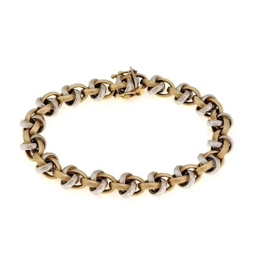 14K BRACELET TWO TONE GOLD FANCY DOUBLE INTERLACE LINK 7.5" L (1 of 2)