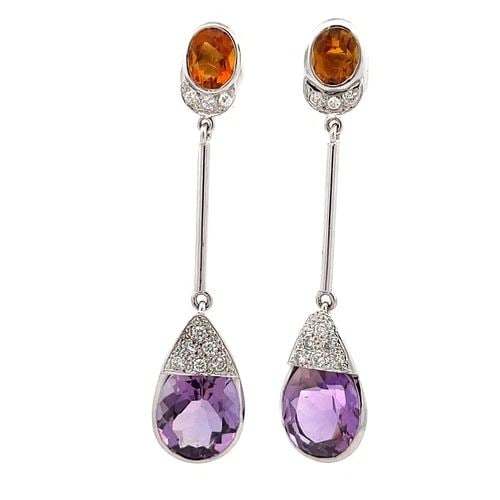 ESTATE DIAMOND CITRINE AMETHYST 18K GOLD LONG DANGLE EARRINGS LIQUIDATION (1 of 2)