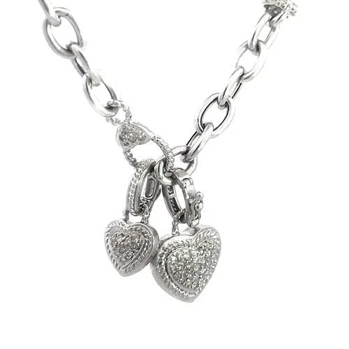 DIAMOND GOLD NECKLACE 14K WHITE HEART CHARMS OVAL CHAIN: DIAMOND GOLD NECKLACE 14K WHITE HEART CHARMS OVAL CHAIN The chic fashionable necklace features a beautiful white oval link chain with round diamond links attached to some of the oval links, it comes w