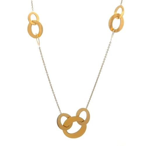 ROBERTO COIN GOLD NECKLACE CHIC & SHINE 18K YELLOW OVAL MOTIFS & CHAIN: Elevate your jewelry collection with this fine Roberto Coin gold necklace, a piece that exudes sophistication and style. Crafted in Italy from luxurious 18k yellow gold, this necklace features an eleg