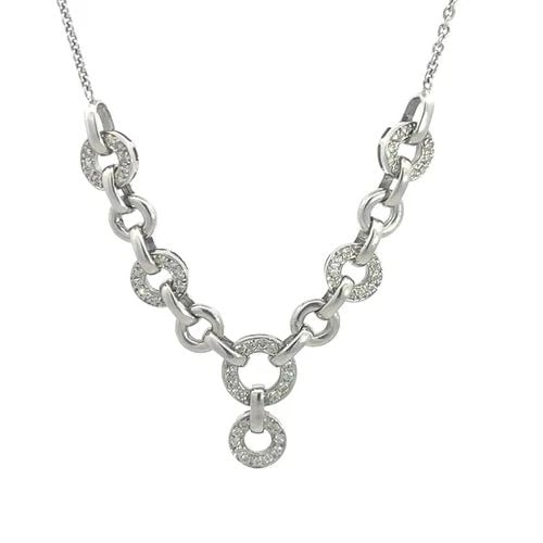 7097 DIAMOND GOLD NECKLACE 18K WHITE PAVE SET CIRCLE LINK CENTERPIECE (1 of 2)