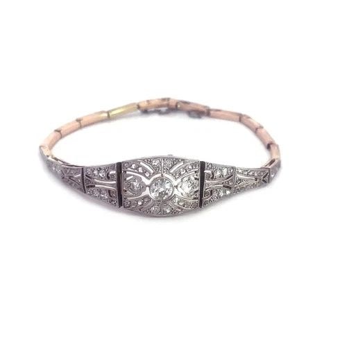 DECO DIAMOND PLATINUM BRACELET 17K GOLD FILIGREE MILGRAIN STYLE (1 of 2)