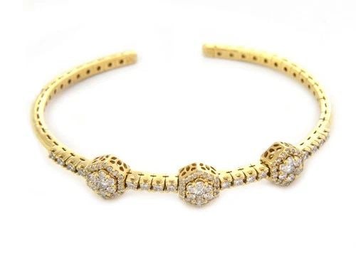 DIAMOND BRACELET GOLD 18KT YELLOW 3 STATION FLEX BAND CUFF (1 of 2)