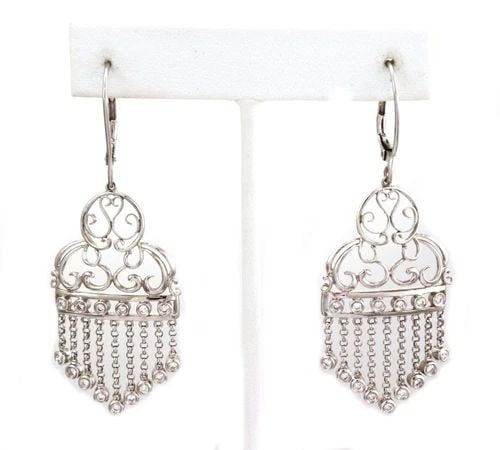 ESTATE DIAMOND 14K WHITE GOLD FANCY CHANDELIER EARRINGS (1 of 2)