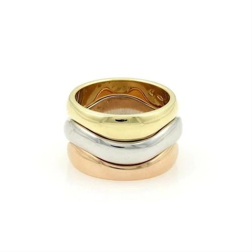 CARTIER 18K RING TRICOLOR GOLD TRIPLE WAVE PUZZLE STACK BAND SIZE 47 (1 of 2)