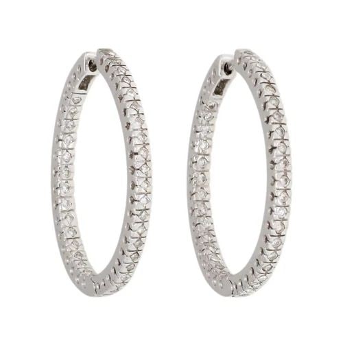 ELEGANT 1.00CT DIAMOND 18K WHITE GOLD INSIDE OUT HOOP EARRINGS LIQUIDATION (1 of 2)